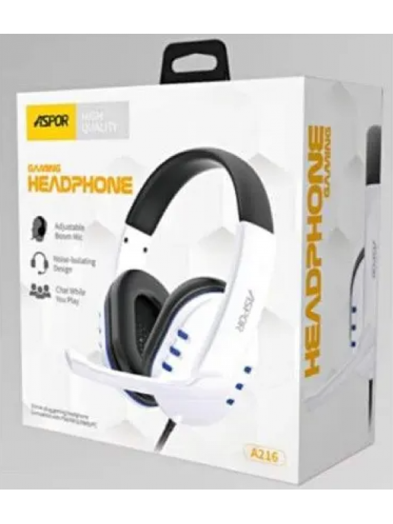 ASPOR A216 GAMING HEADPHONE AUX 3.5MM WHITE