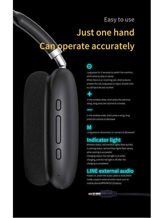 ASPOR A618 5.0 WIRELESS BLUETOOTH HEADSET BLACK
