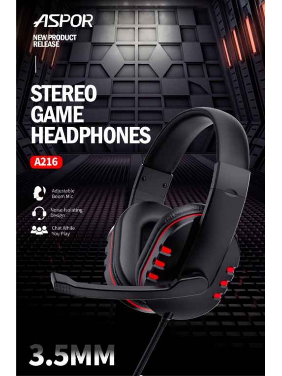 ASPOR A216 GAMING HEADPHONE AUX 3.5MM BLACK