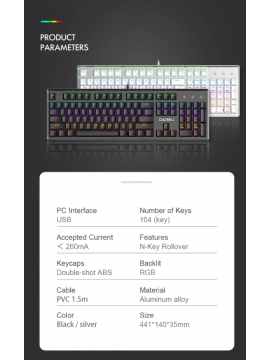DAREU LK165 FULL SIZE WIRED HYBRID COLOR RGB BACKLIT REAL MECHANICAL GAMING KEYBOARD BLACK