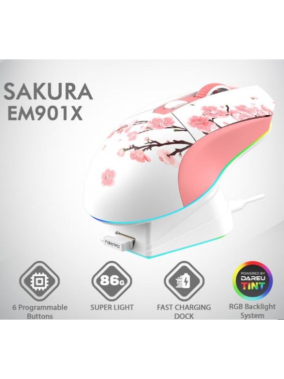 DAREU EM901 SAKURA WIRED GAMING MOUSE LIGHTWEIGHT PINK