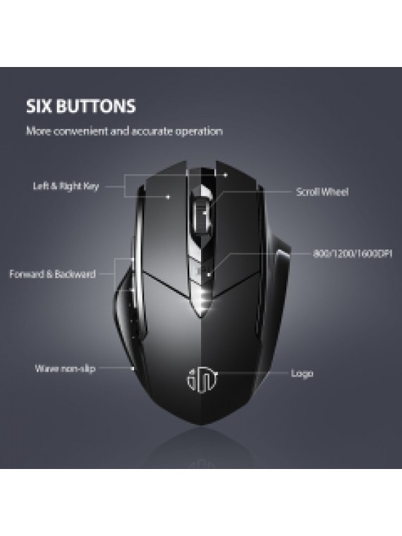 INPHIC M6P Wireless Ergonomic 2.4G Optical PC Laptop Cordless Mouse BLACK