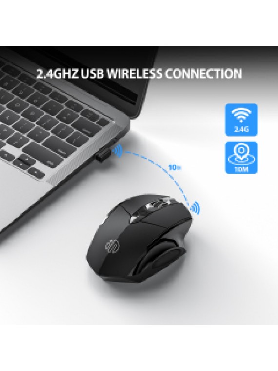 INPHIC M6P Wireless Ergonomic 2.4G Optical PC Laptop Cordless Mouse BLACK