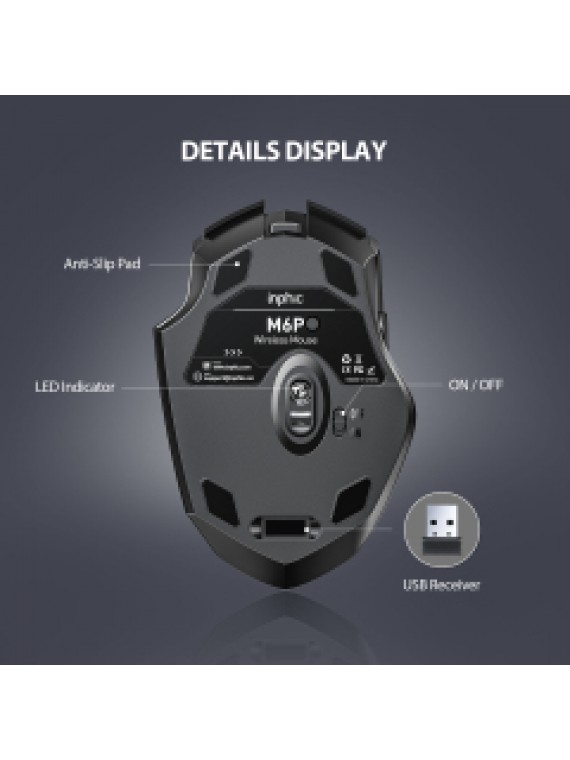 INPHIC M6P Wireless Ergonomic 2.4G Optical PC Laptop Cordless Mouse BLACK