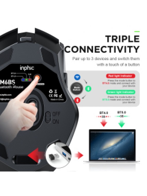 INPHIC PM6BS Multi-Device Wireless Mouse BLACK