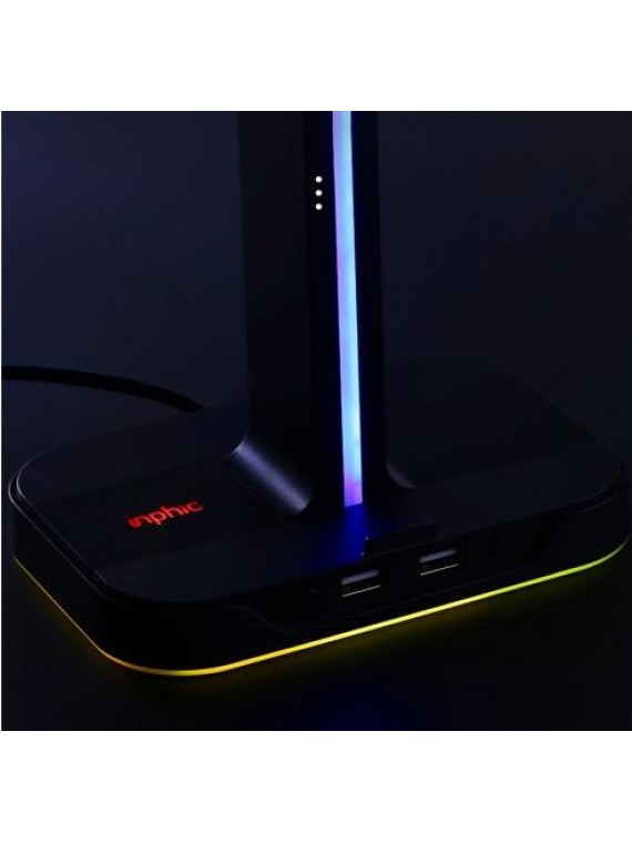INPHIC H100 DUAL USB PORTS COLORFUL LIGHT BASE HEADPHONE STAND BLACK