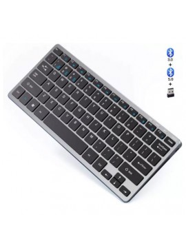 INPHIC V780B Multi-Device Rechargeable Bluetooth + 2.4G Wireless Keyboard GREY