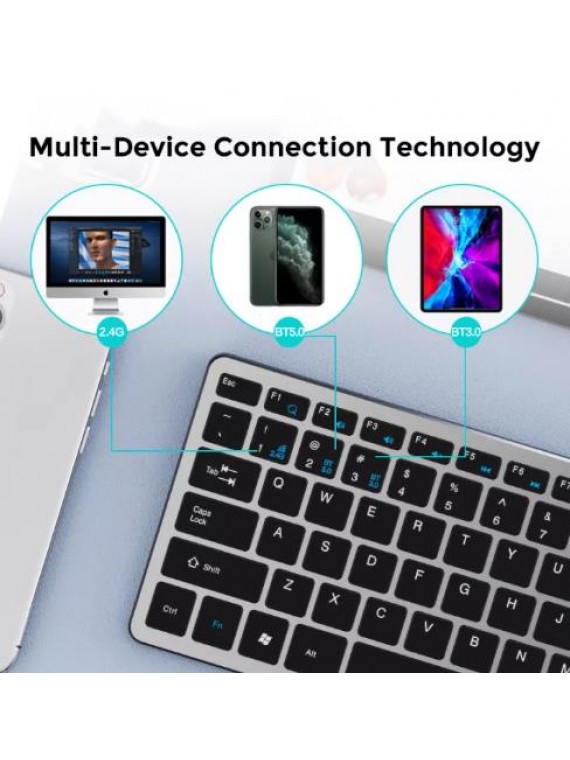 INPHIC V780B Multi-Device Rechargeable Bluetooth + 2.4G Wireless Keyboard GREY
