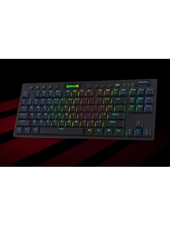 Redragon K621 Horus TKL Wireless RGB Mechanical Keyboard, 5.0 BT/2.4 Ghz/Wired Three Modes 80% Ultra-Thin Low Profile Bluetooth Keyboard w/Dedicated Media Control & Linear Red Switches BLACK