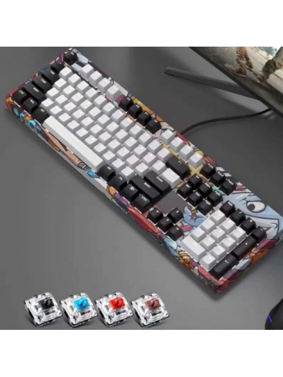 DOUYU DKM150 DIY COLOR MATCHING 104 KEYS MECHANICAL KEYBOARD GRAFFITI + BLACK WHITE