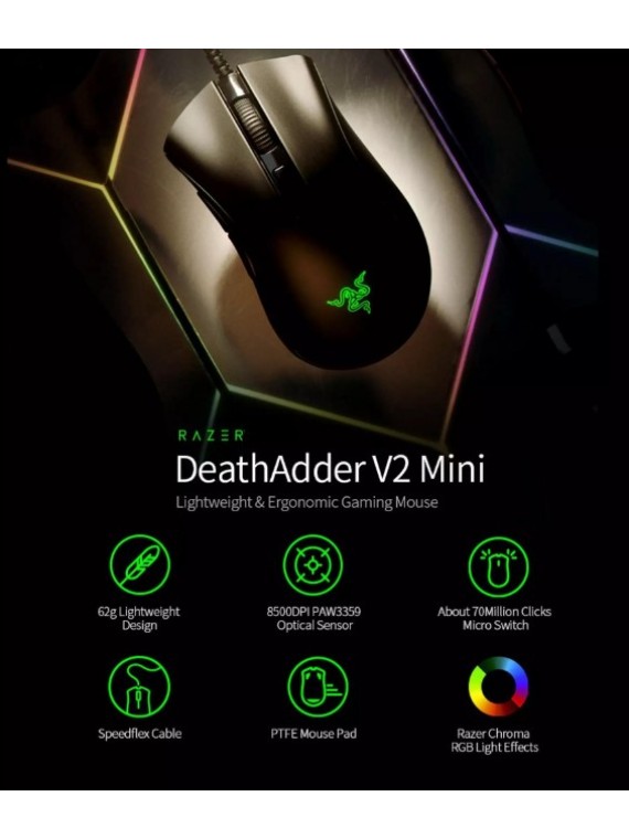 RAZER PURGATORY DEATHADDER V2 MINI RGB WIRED MOUSE BLACK