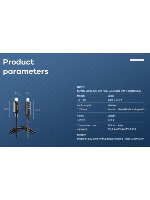 REMAX RC-128i REMINE SERIES 20W BRAIDED DATA CABLE TARNISH