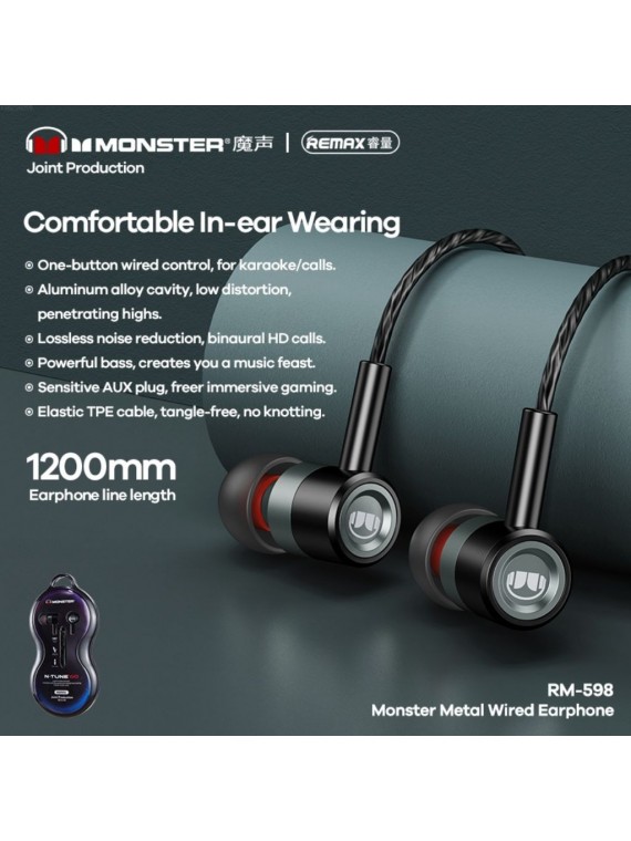 REMAX RM-598 MONSTER METAL WIRED HEADPHONE BLACK