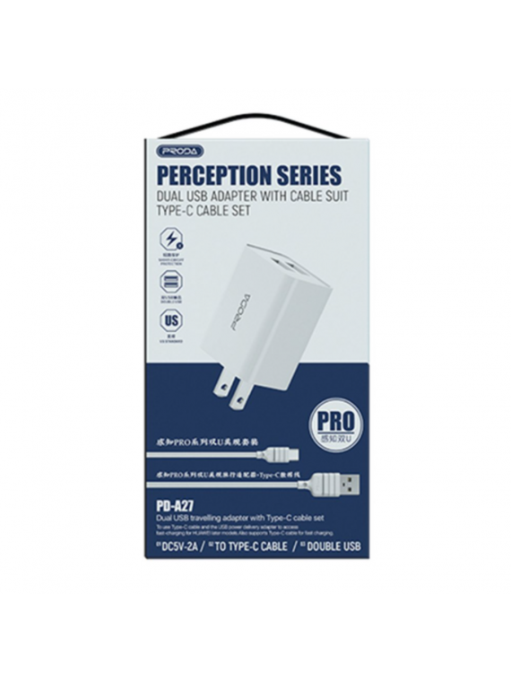PRODA PD-A27a 2U Charger Set 2.4A White
