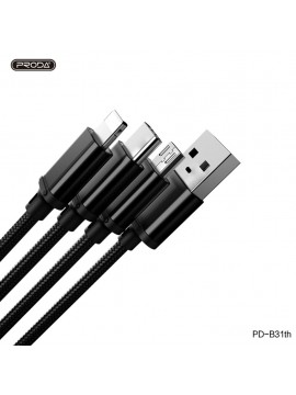 PRODA PD-B31th 3 in 1 Charging Cable Black