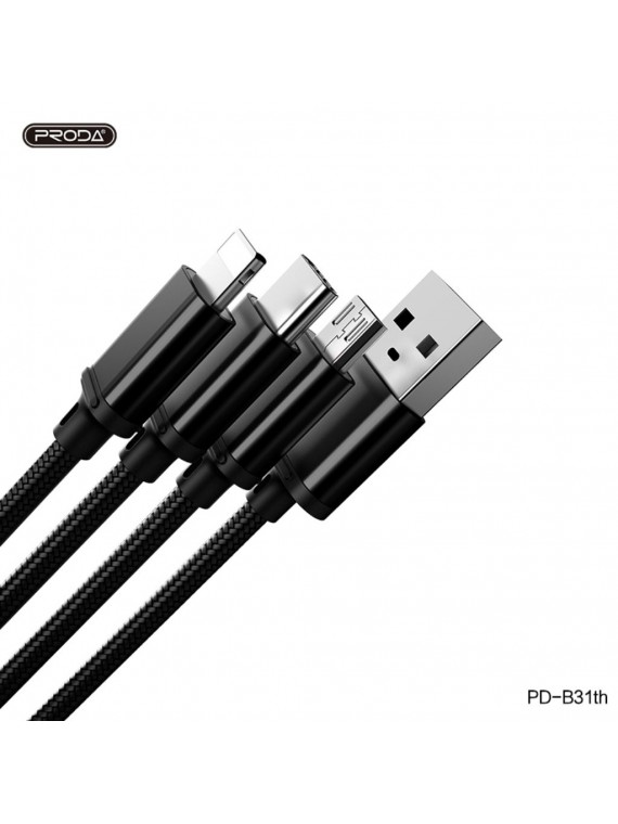 PRODA PD-B31th 3 in 1 Charging Cable Black