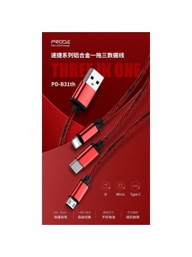 PRODA PD-B31th 3 in 1 Charging Cable Black