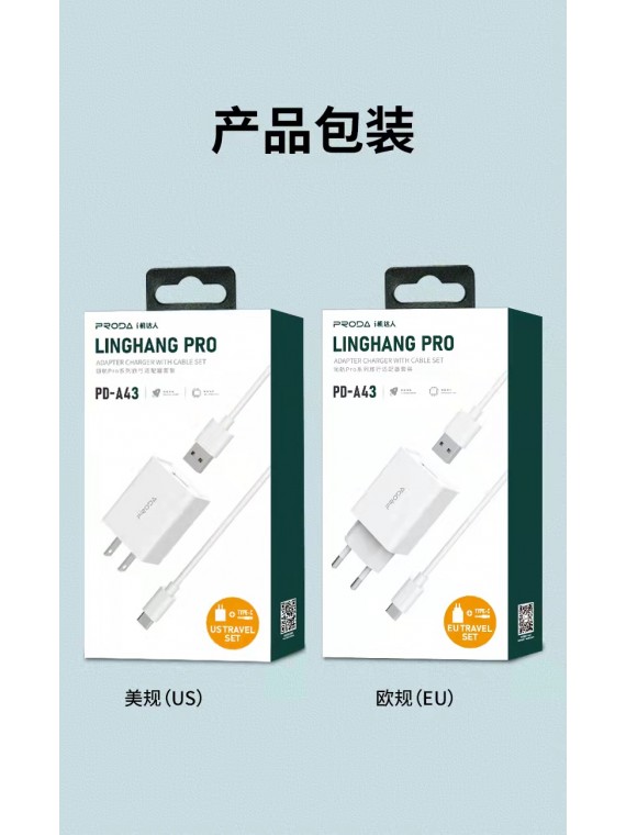 PRODA PD-A43 Pilot Series PRO Travel Adapter + Micro Data Cable White