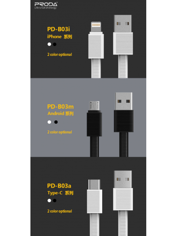 PRODA PD-B03i Data Cable 1.2M For Lightning White