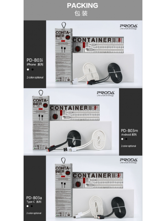 PRODA PD-B03m Container Data Cable 1.2M Micro White