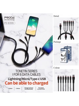 PRODA PD-B39th tonetin Series 6 in one Data Cable Black