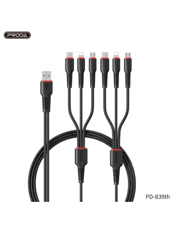 PRODA PD-B39th tonetin Series 6 in one Data Cable Black