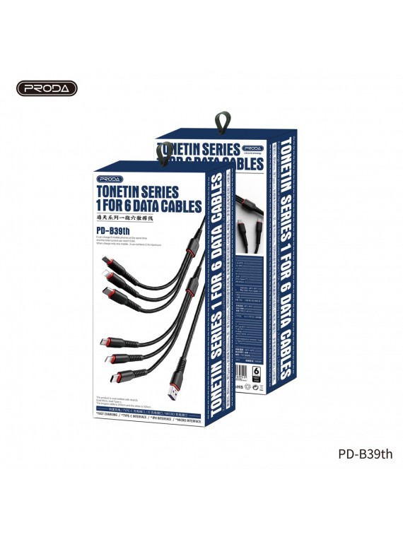 PRODA PD-B39th tonetin Series 6 in one Data Cable Black