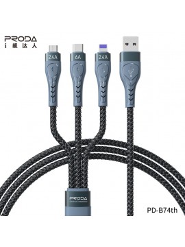 PRODA New PD-B74th Pulsing Series 3 in 1 Fast Charging Braided Cable Black