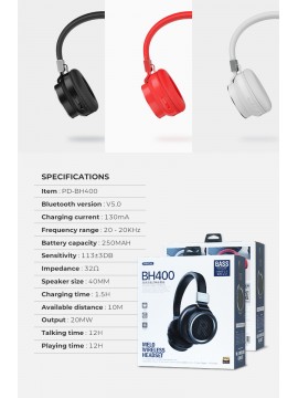 PRODA PD-BH400 Melo Wireless HeadSet White