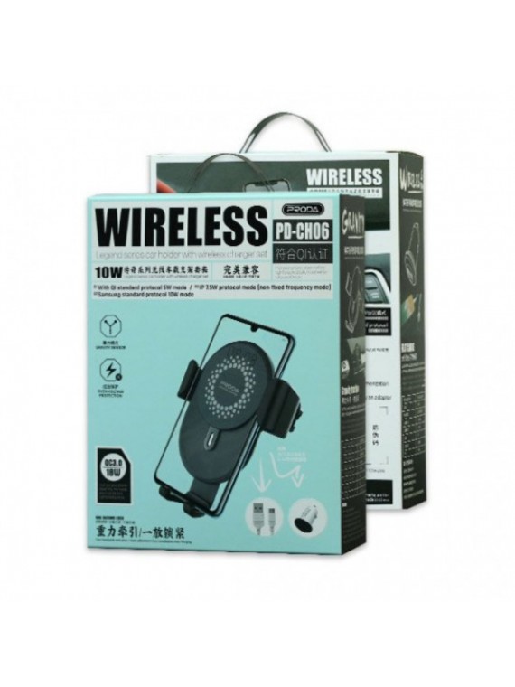 PRODA PD-CH06 10W Car holder with Wireless Charger Set Black