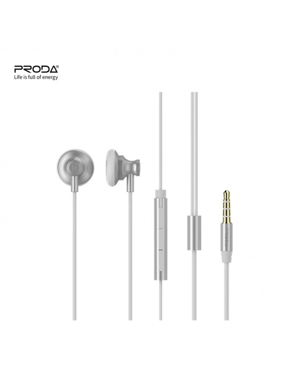 PRODA PD-E500 Murphy  Metal Music Earphone Silver