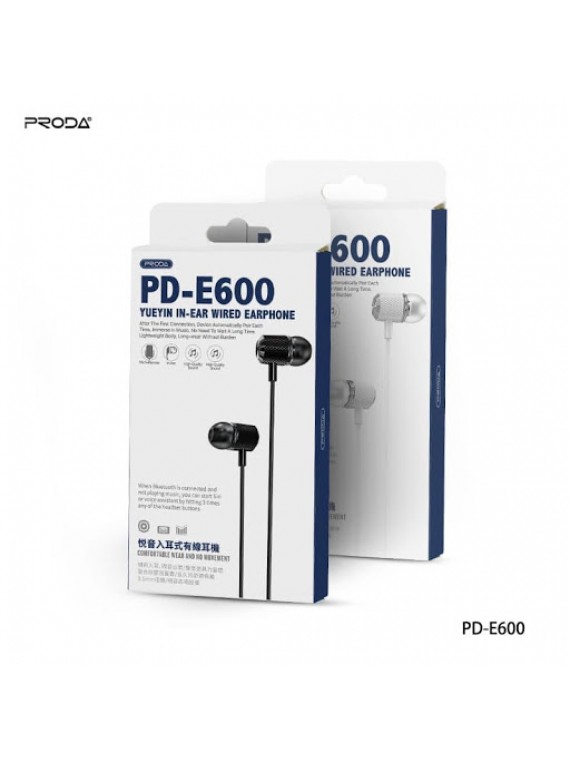 PRODA PD-E600 Yueyin Series Wired Earphone Black
