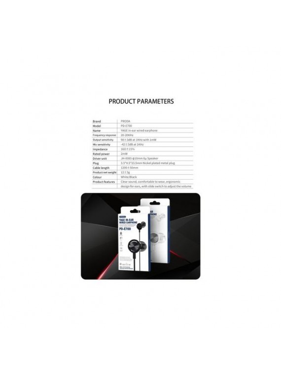 PRODA PD-E700 Wired Earphone  Black