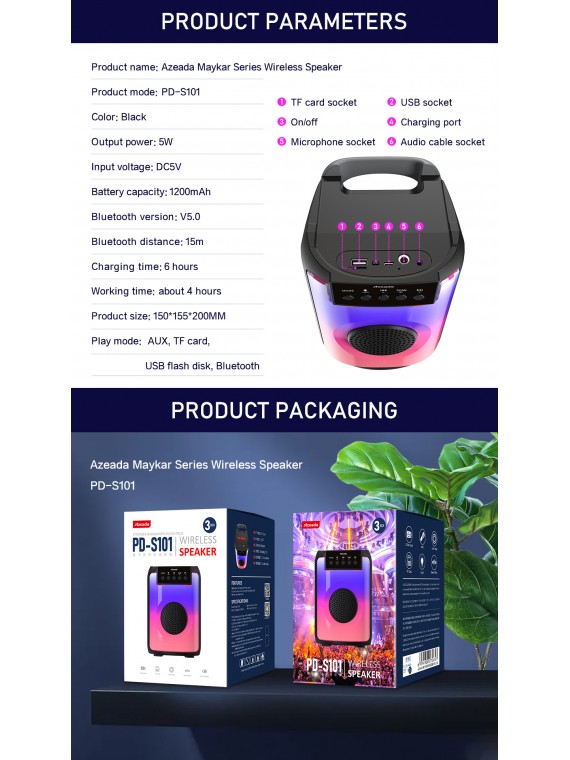 PRODA PD-S101 (Azeada) Wireless Bluetooth Speaker Black