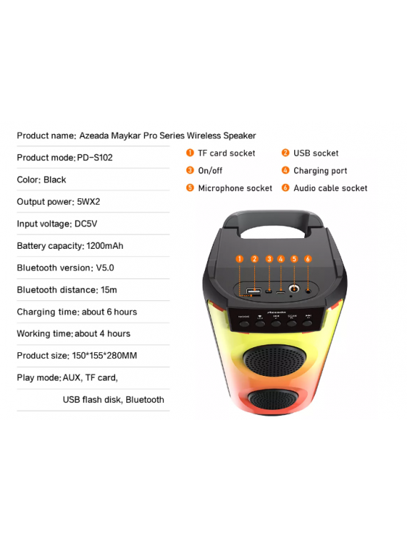 PRODA PD-S102 (Azeada) Wireless Bluetooth Speaker Black