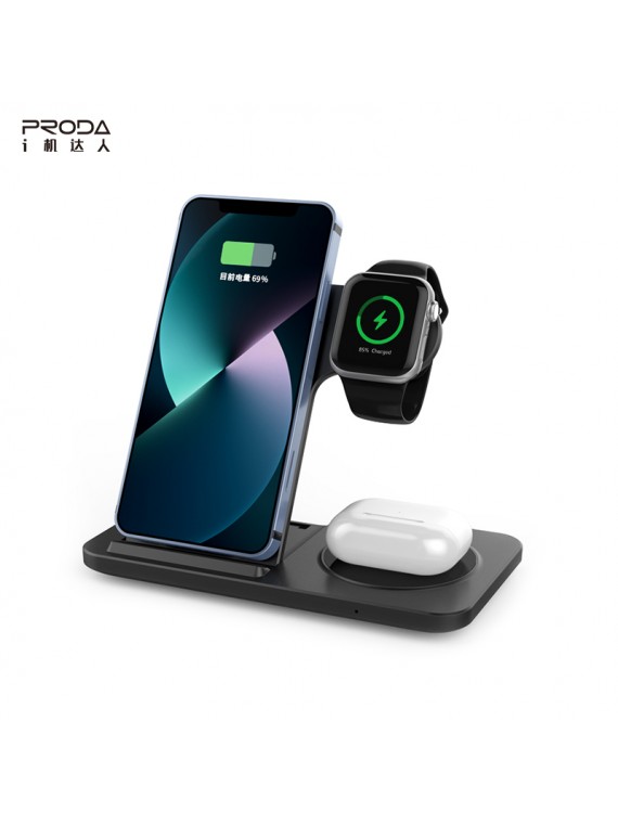 PRODA PD-W8 3-in-1 dual 15W Folding Wireless Charger Black