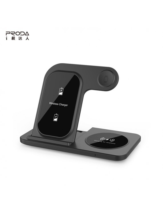 PRODA PD-W8 3-in-1 dual 15W Folding Wireless Charger Black