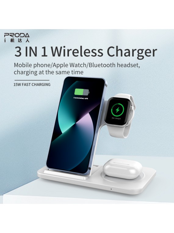 PRODA PD-W8 3-in-1 dual 15W Folding Wireless Charger Black