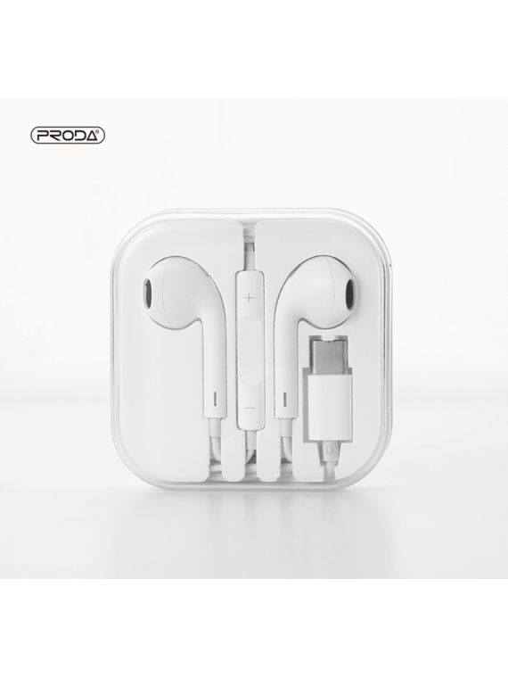 PRODA RW-L02 Wired Earphone For Music&Calls (Type-C) White