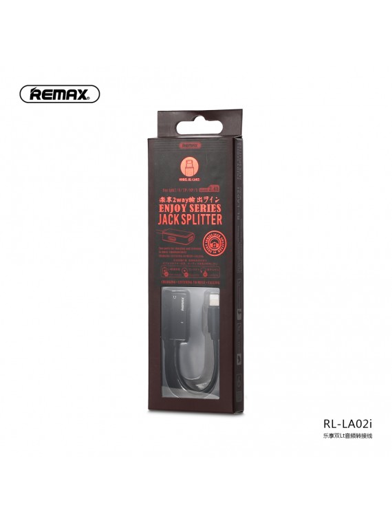 REMAX RL-LA02 (2.0A) Jack Splitter 2 in 1 Cable&Audio Adaptor Lightning BK