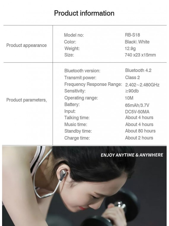 REMAX RB-S18 Sports Bluetooth Earphone White