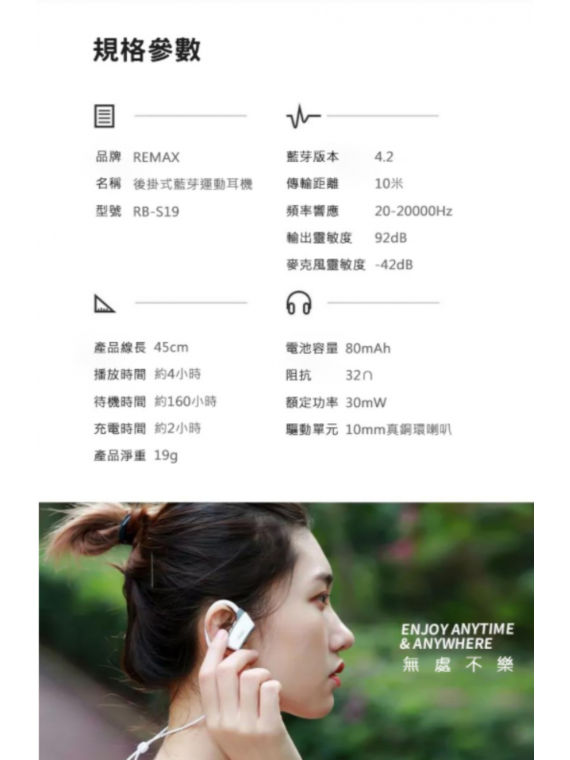 REMAX RB-S19 Wireless Sports Earphone Black