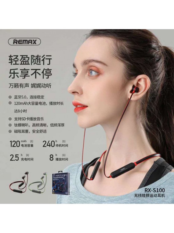 REMAX RX-S100 Neck-Band Sports Wireless Earphone Green