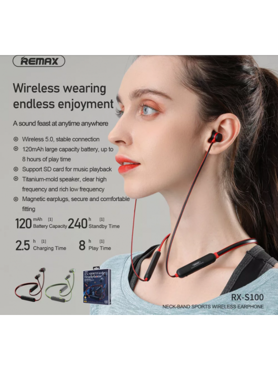 REMAX RX-S100 Neck-Band Sports Wireless Earphone Grey