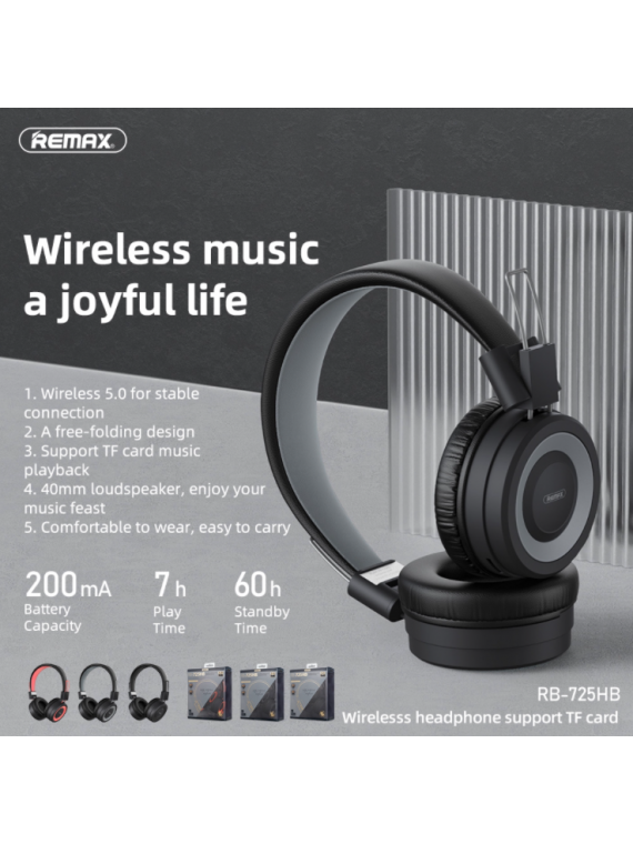REMAX RB-725HB Wireless Headphone (support TF Card) Grey