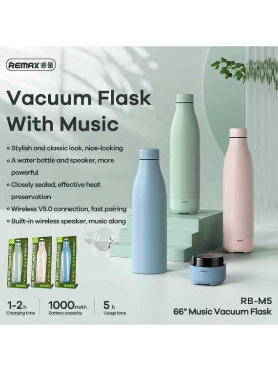 REMAX RB-M5 66° Music Vacuum Flask speaker pink