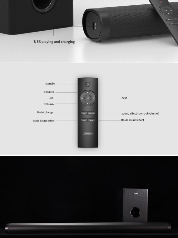 REMAX RTS-10 Home Theatre Bluetooth Sound Bar Black