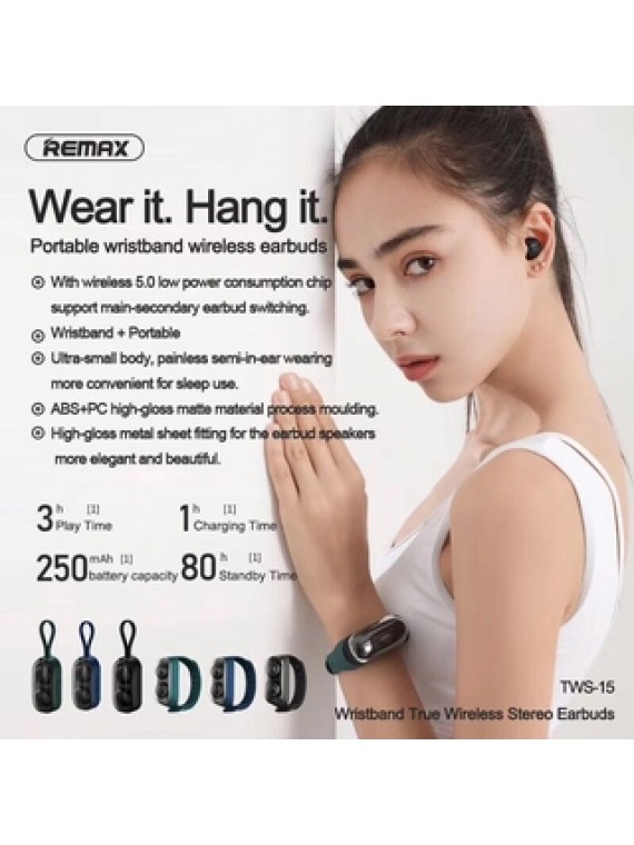 REMAX TWS-15 Wristband True Wireless Stereo Earbuds Green