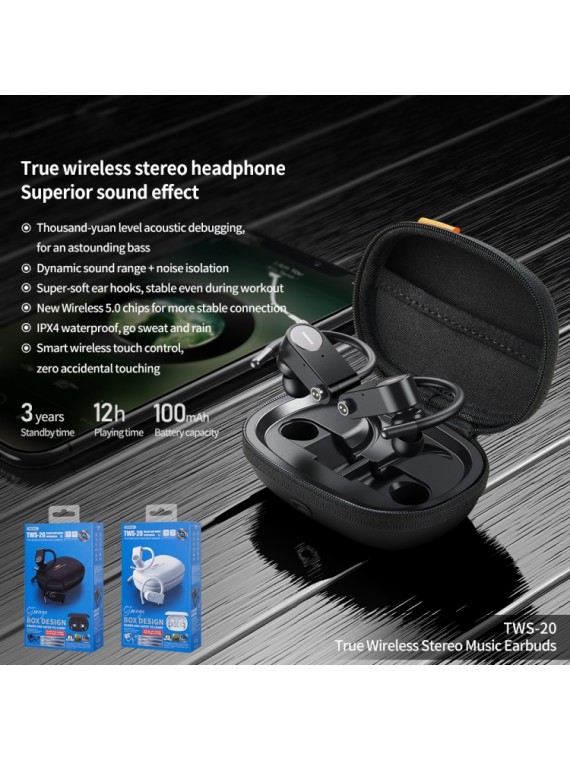 REMAX TWS-20 True Wirless Stereo Music Earbuds White