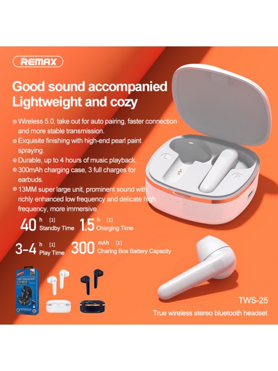 REMAX TWS-25 Wireless Earbuds White